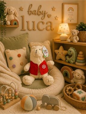 Target Plush Bear with Red Vest - Neutral Nursery Colors